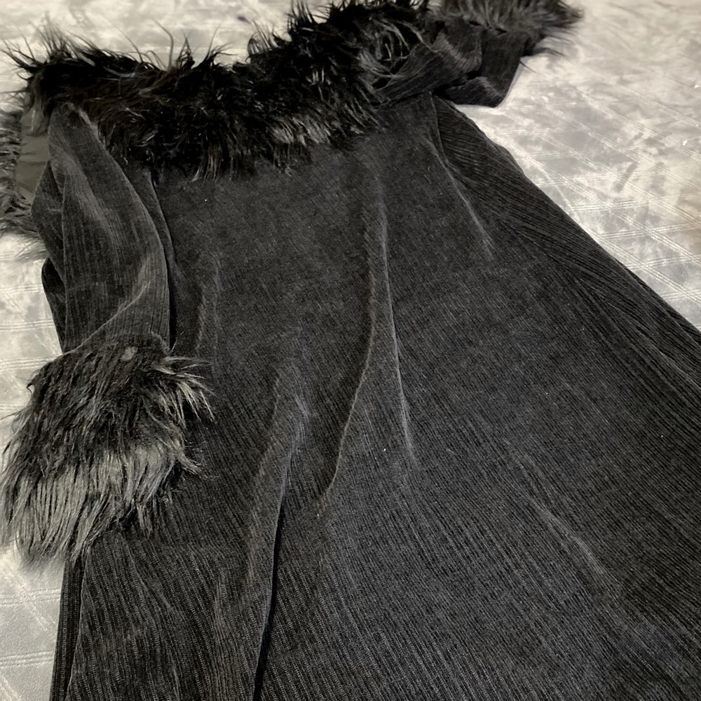 1XL long corduroy duster style jacket faux fur collar and sleeves